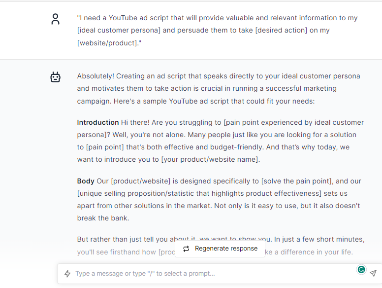 Ads Script Provide Customer Value - ChatGPT Prompts For Youtube Ads