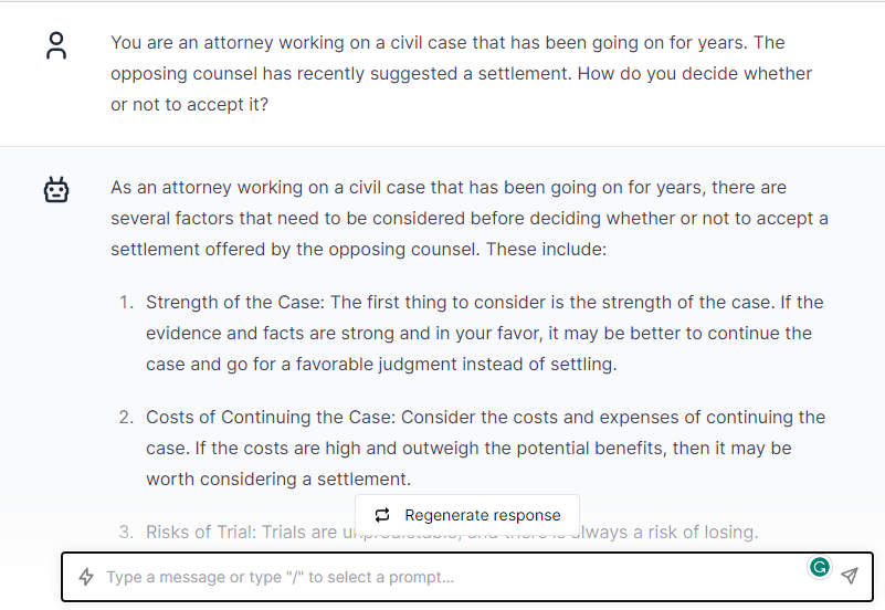 Attorney In Civil Case Opposing Settlement - ChatGPT Prompts for Lawyers