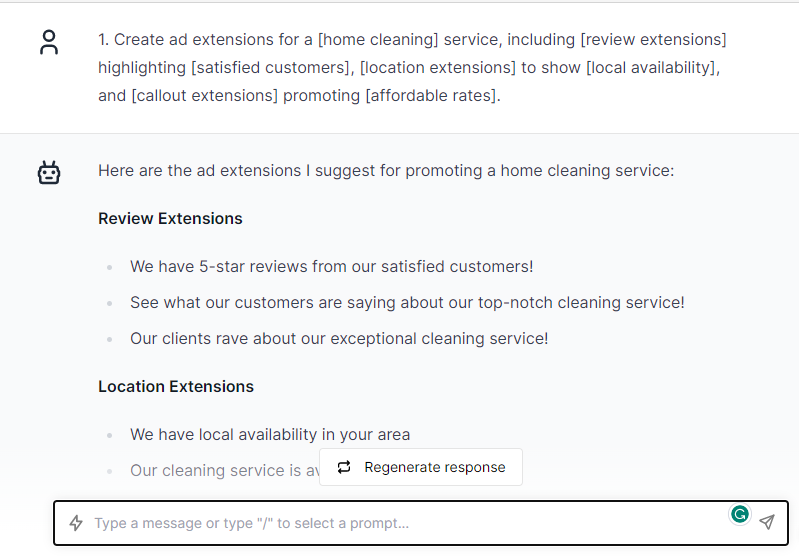 Create a Ads Extension For Home - ChatGPT Prompts for Google Ads