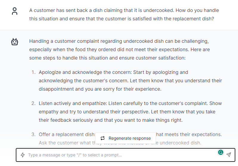 Customer Satisfaction and Dish Replacement -ChatGPT Prompts for Chefs