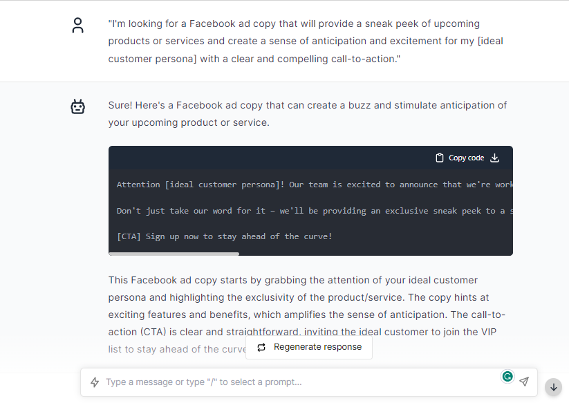 Facebook Ad Copy for Upcoming Product - ChatGPT Prompts for Facebook Ads