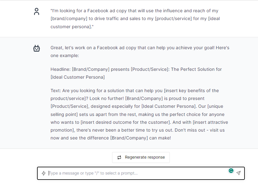 Facebook Sales Ad Copy - ChatGPT Prompts for Facebook Ads