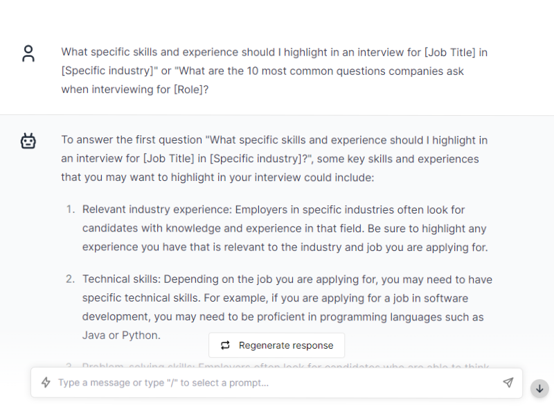Preparing for Interviews - ChatGPT Prompts for resume writing