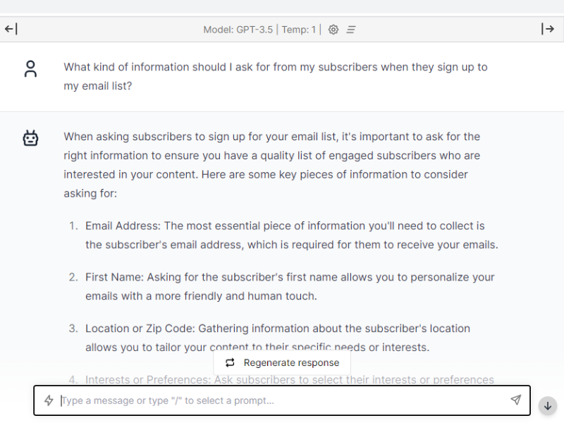 Quality email list chatgpt prompts