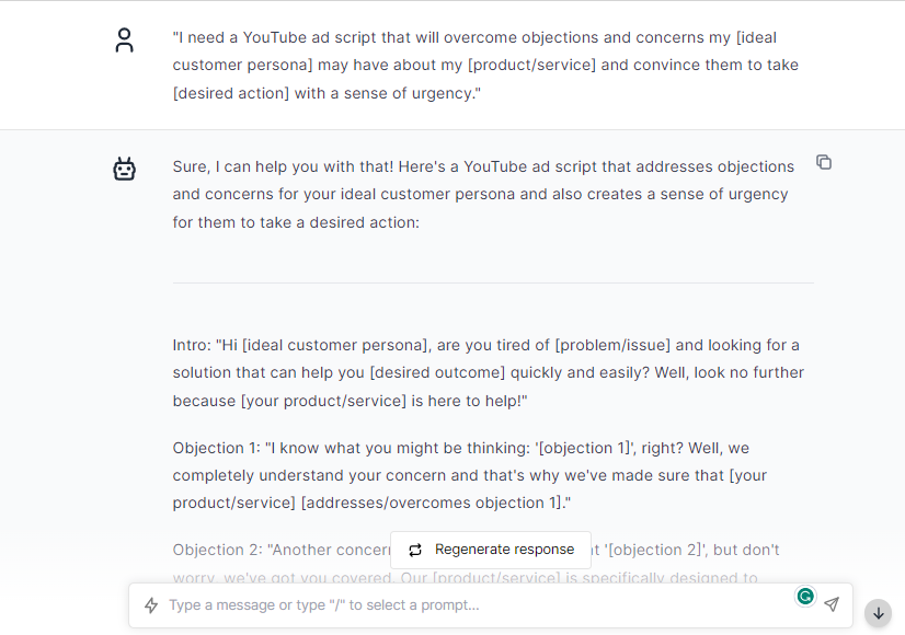Youtube Ads Script Objections and Overcome - ChatGPT Prompts For Youtube Ads