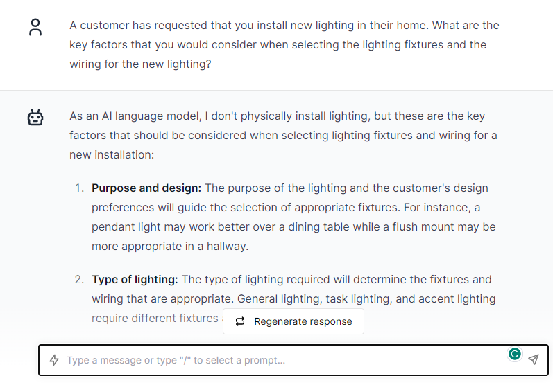 Factors Consider Install New Lights - ChatGPT Prompts for Electricians