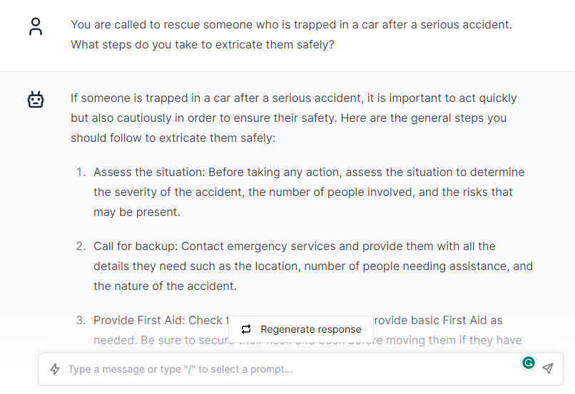 Someone Trapped In a Serious Car Accident - ChatGPT Prompts for Firefighters