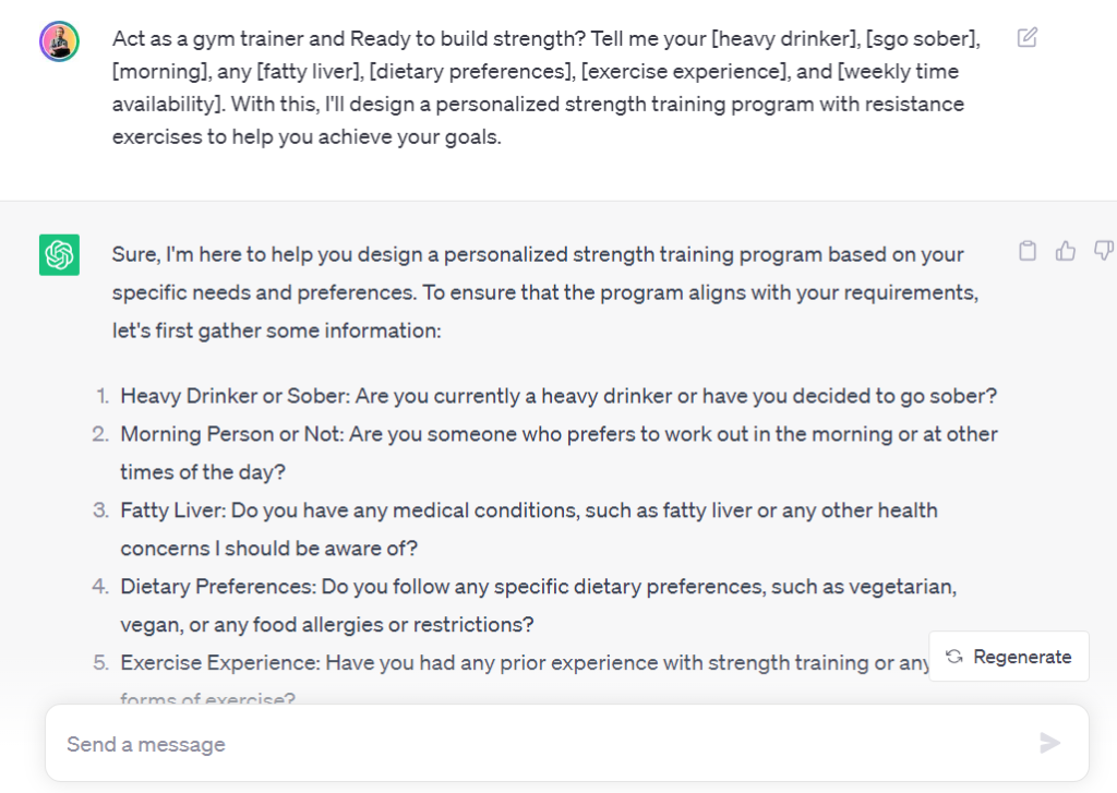 Strength Training and Exercise - ChatGPT Prompts