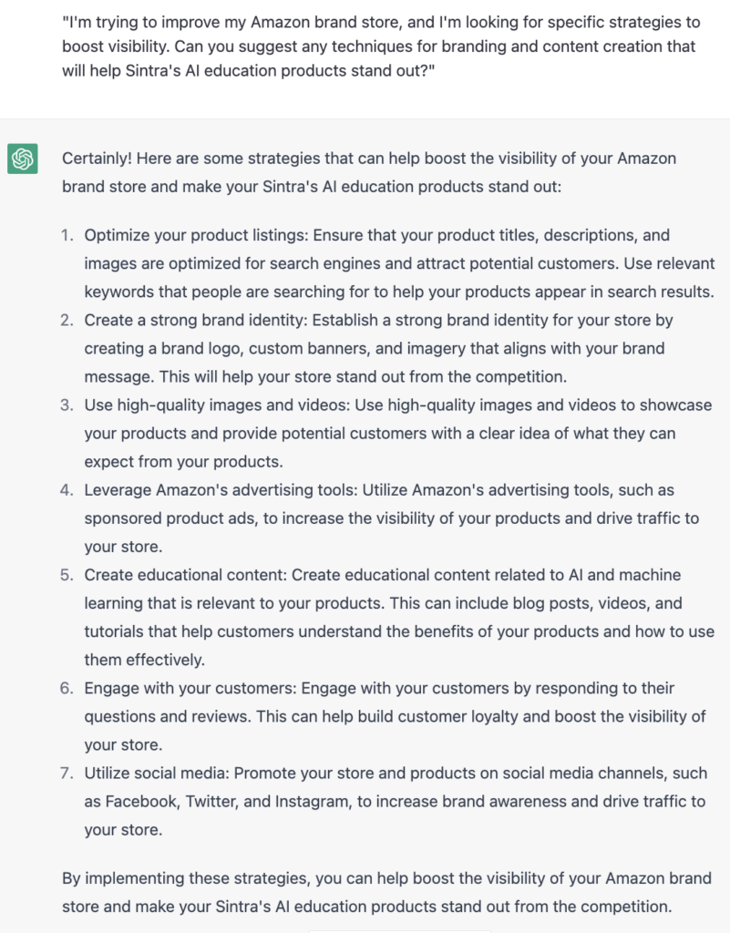 chatgpt prompts for amazon sellers success