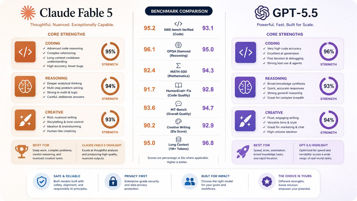 Claude Fable 5 vs GPT-5.5 benchmark comparison illustration