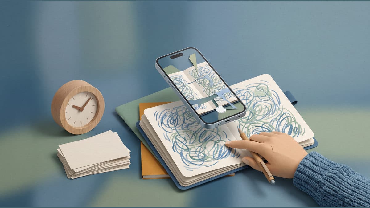 A student photographs a handwritten revision pack with a phone before a timed, source-checked study session.