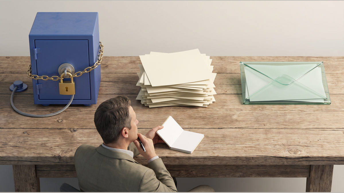 A person checks an unlabelled source statement and a separate notes sheet before making any financial decision.